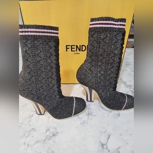 New FENDI Rockoko Metallic Knit Sock Bootie Sz 36(US 6)